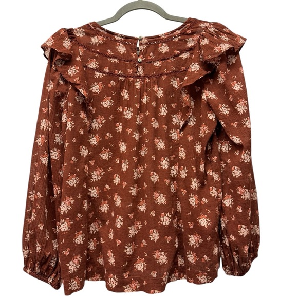 Madewell ladder trim ruffle top in dandelion burnished mahogany, cotton, small - Picture 3 of 8